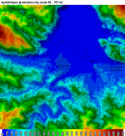 Ayotzintepec elevation map