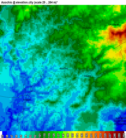 Axochío elevation map