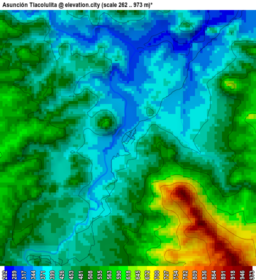 Asunción Tlacolulita elevation map