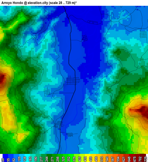 Arroyo Hondo elevation map