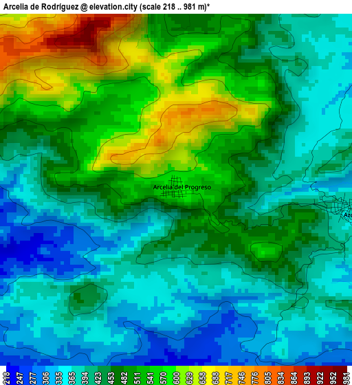 Arcelia de Rodríguez elevation map