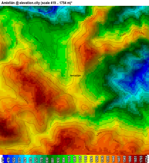 Amixtlán elevation map