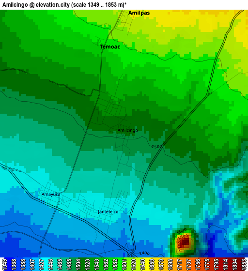 Amilcingo elevation map