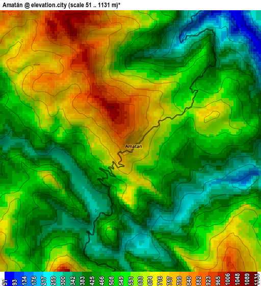 Amatán elevation map