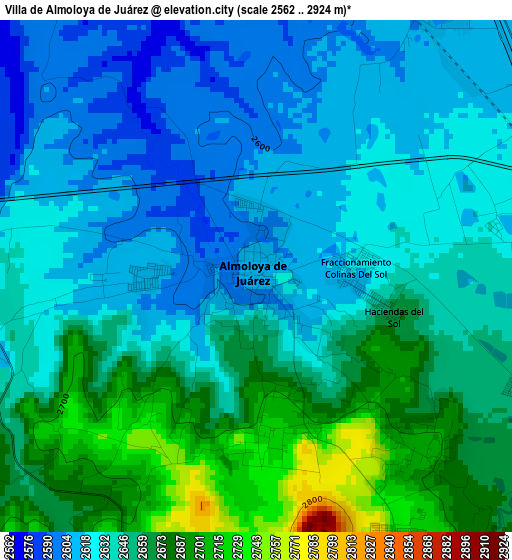Villa de Almoloya de Juárez elevation map