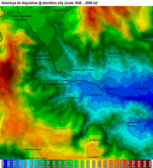 Almoloya de Alquisiras elevation map