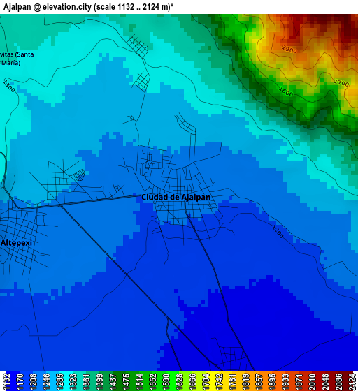 Ajalpan elevation map