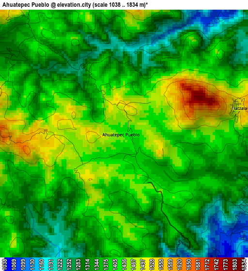 Ahuatepec Pueblo elevation map