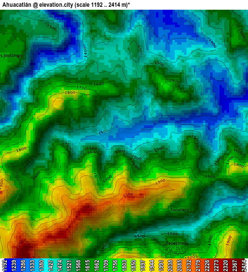 Ahuacatlán elevation map