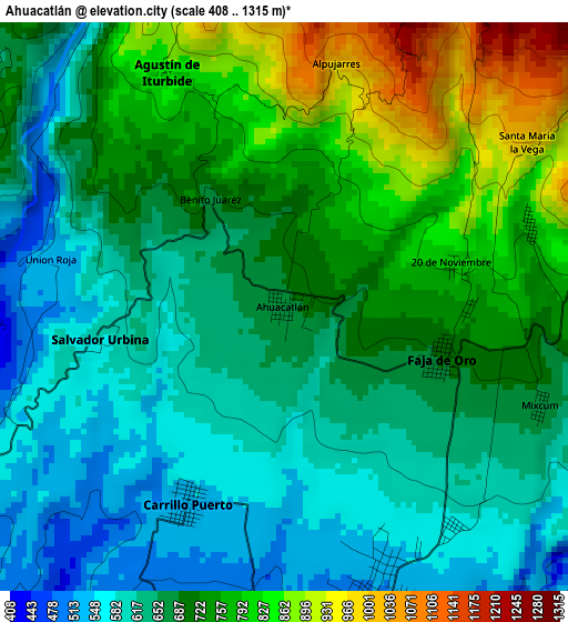 Ahuacatlán elevation map