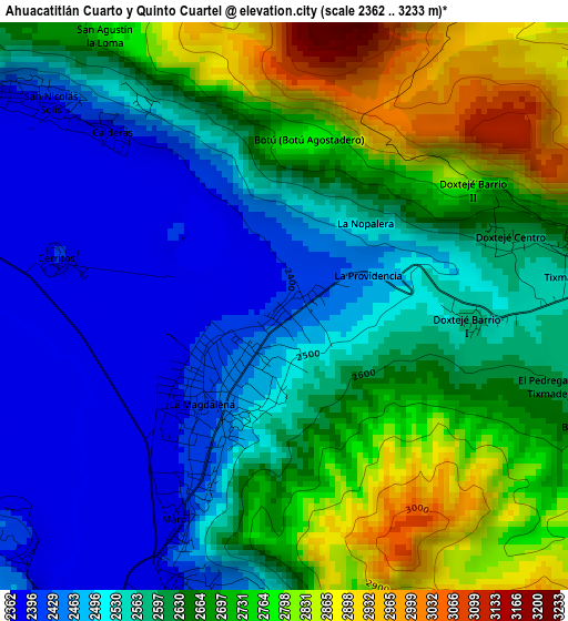 Ahuacatitlán Cuarto y Quinto Cuartel elevation map