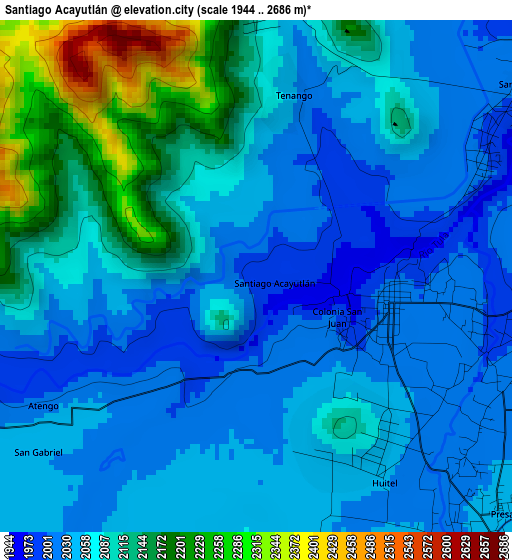 Santiago Acayutlán elevation map