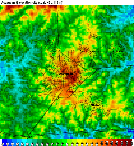 Acayucan elevation map