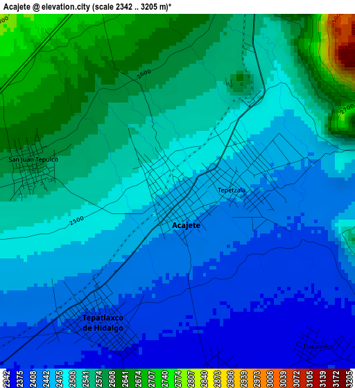 Acajete elevation map