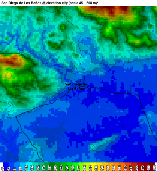 San Diego de Los Baños elevation map