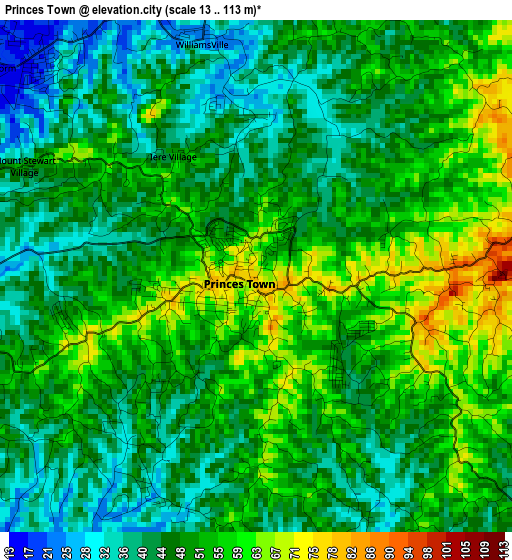 Princes Town elevation map