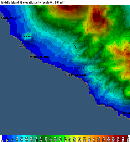 Middle Island elevation map