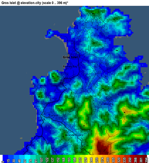 Gros Islet elevation map