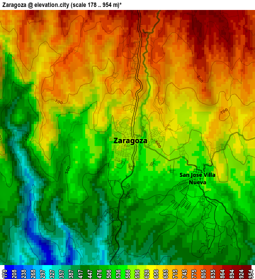 Zaragoza elevation map