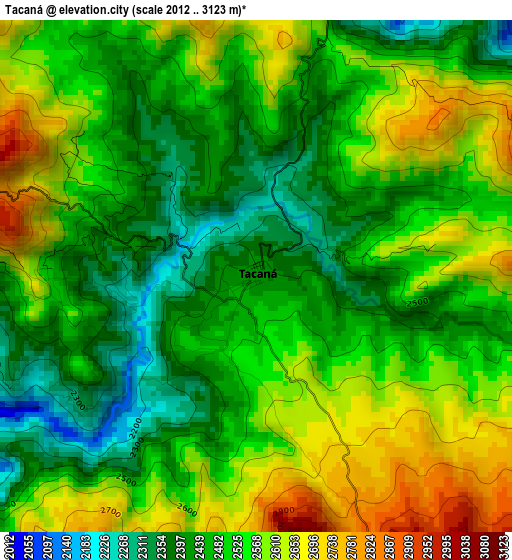 Tacaná elevation map