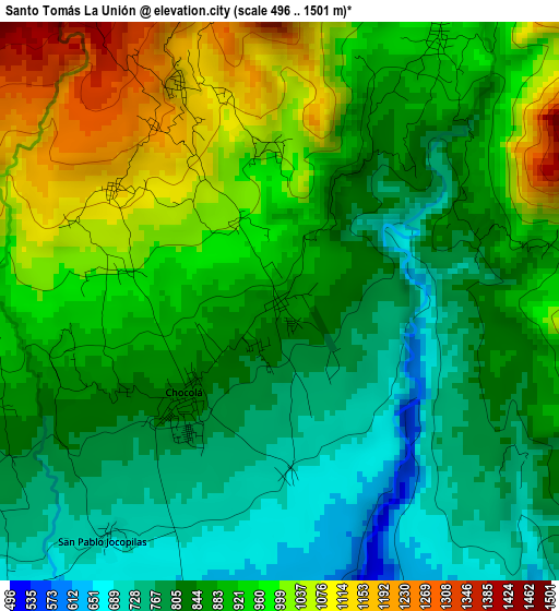 Santo Tomás La Unión elevation map