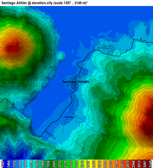 Santiago Atitlán elevation map