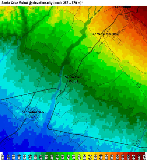 Santa Cruz Muluá elevation map