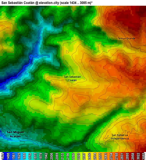 San Sebastián Coatán elevation map