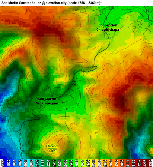 San Martín Sacatepéquez elevation map