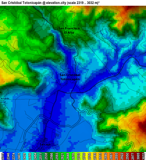 San Cristóbal Totonicapán elevation map