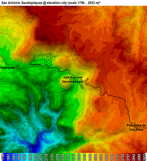 San Antonio Sacatepéquez elevation map