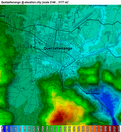 Quetzaltenango elevation map