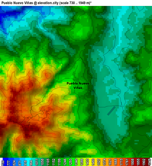 Pueblo Nuevo Viñas elevation map
