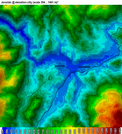 Jocotán elevation map