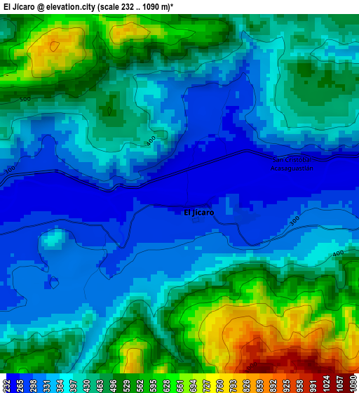 El Jícaro elevation map