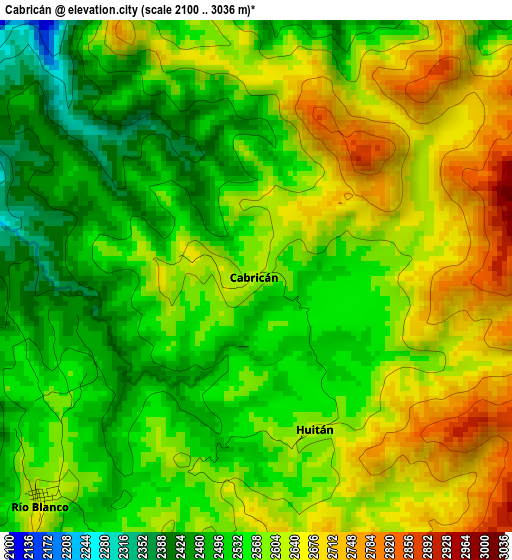 Cabricán elevation map
