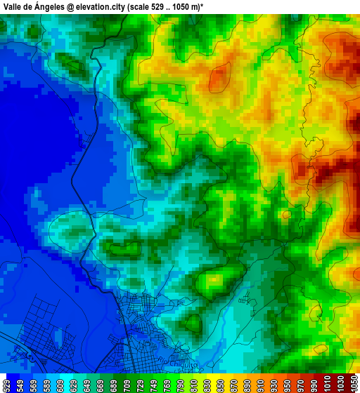 Valle de Ángeles elevation map