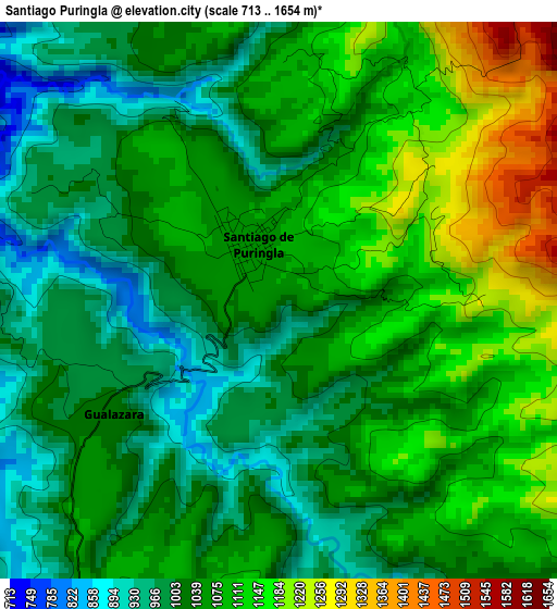 Santiago Puringla elevation map