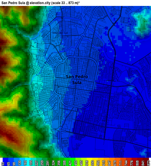 San Pedro Sula elevation map