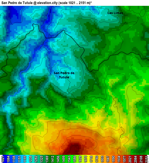 San Pedro de Tutule elevation map