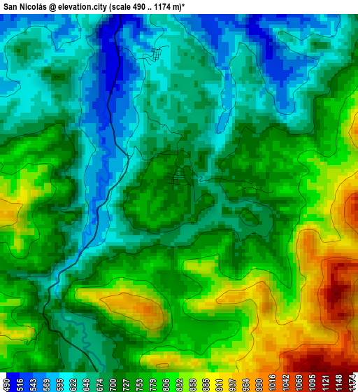 San Nicolás elevation map