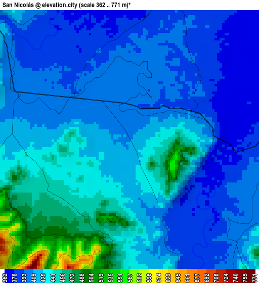 San Nicolás elevation map