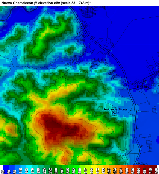 Nuevo Chamelecón elevation map