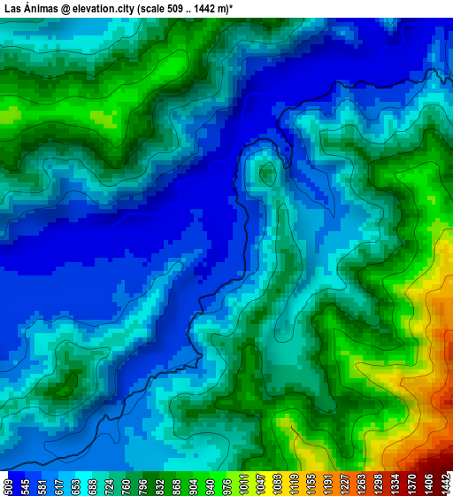 Las Ánimas elevation map