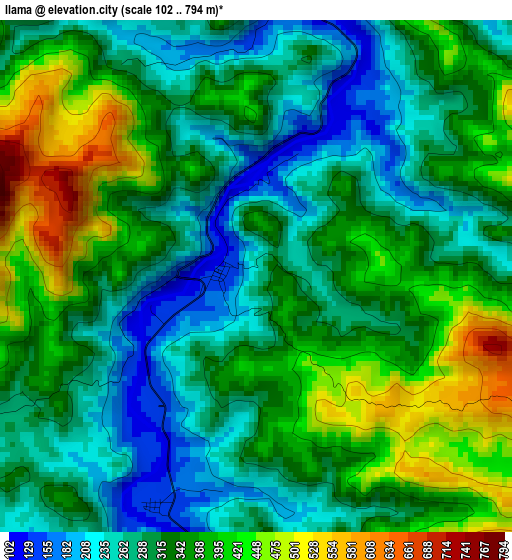 Ilama elevation map