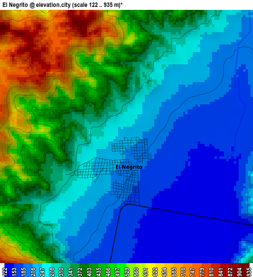 El Negrito elevation map