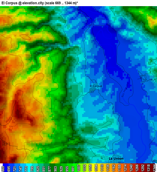 El Corpus elevation map