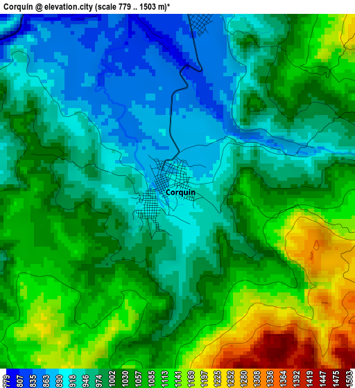 Corquín elevation map