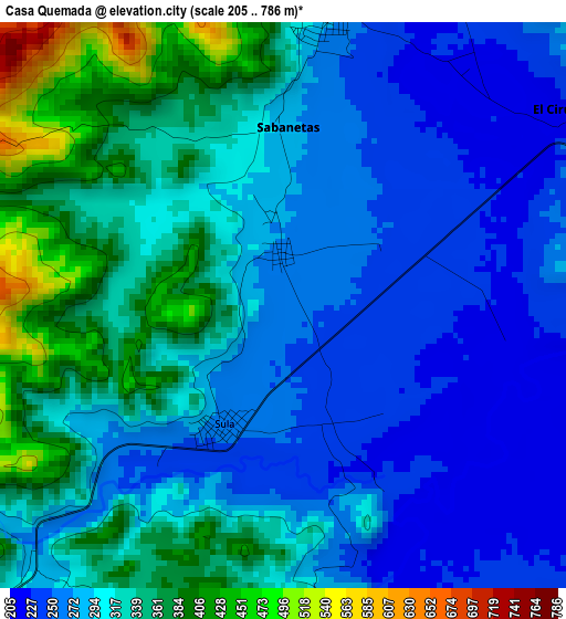 Casa Quemada elevation map