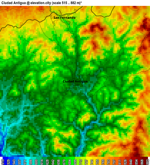 Ciudad Antigua elevation map